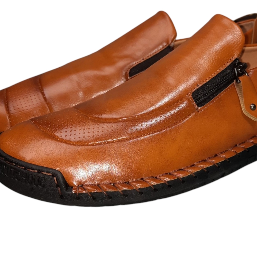 Men's 100% Caoutchouc Brown Zip Slip-on Driving Loafers SZ EU/47 US/14 - Picture 2 of 14